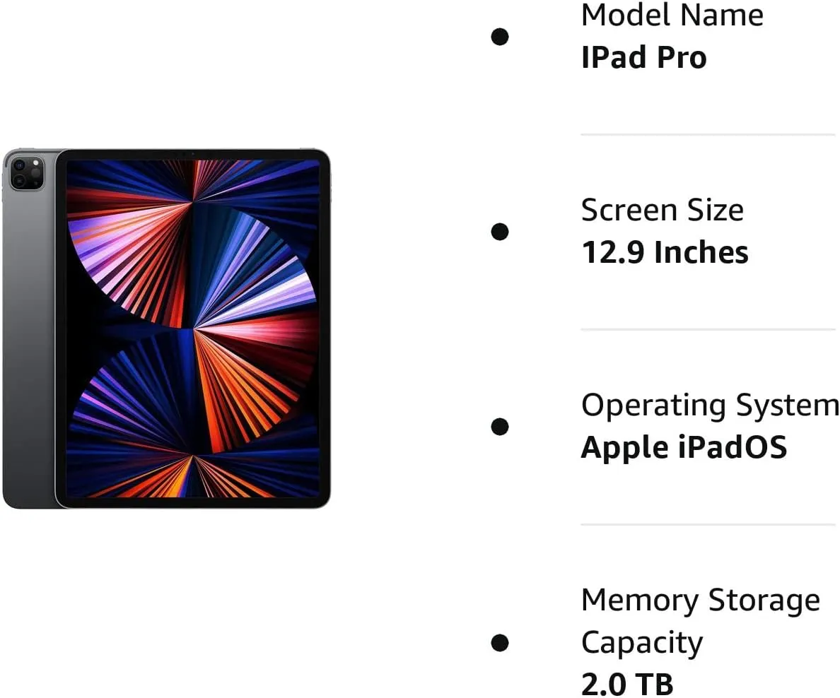 2021 Apple 12.9-inch iPad Pro (WiFi, 2TB) - Space Gray (Renewed)