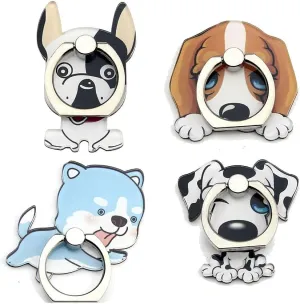4Pcs Phone Ring Holder Stand, Cute Dogs Cats Animal 360 Rotation Finger Ring Grip Kickstand Mount for Cellphones and Tablets (Dogs Ring)