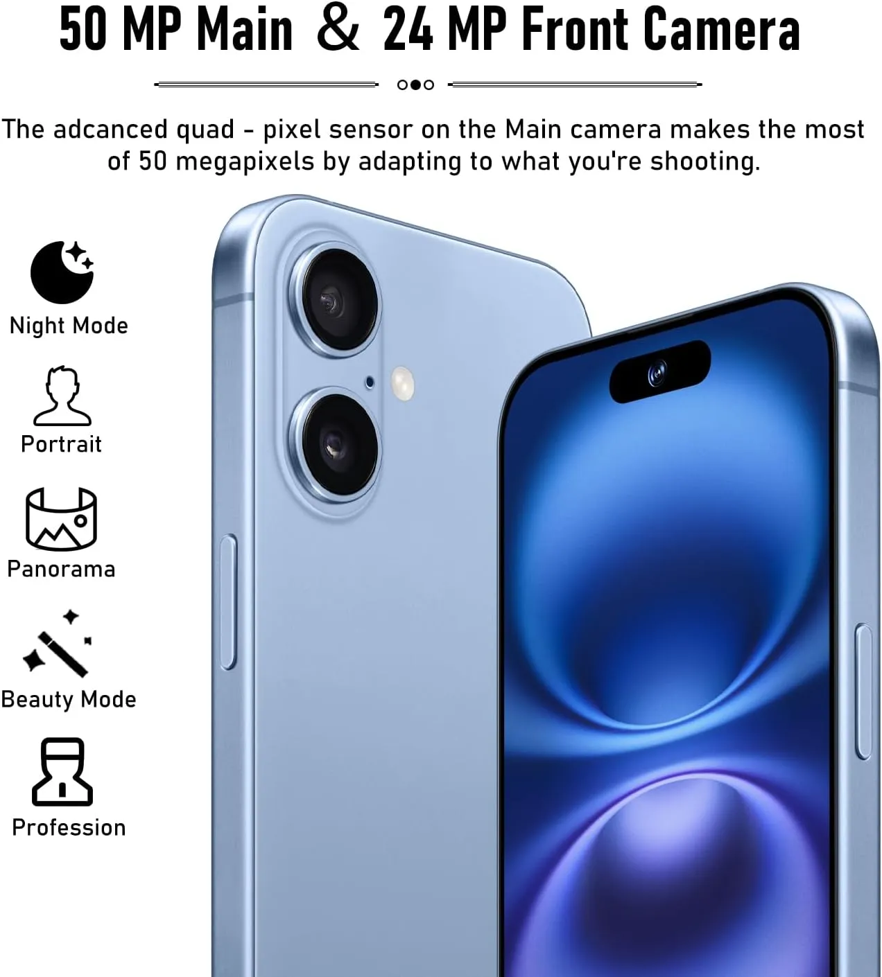 5G Cell Phone, 256GB Smartphone, Unlocked Android, 50MP Zoom Camera, Long Battery Life, US Version, 2024, Dual-SIM, 6.7" LCD Display, Android Phones (Blue)