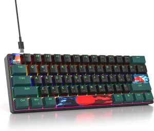 60 Percent Gaming Keyboard Mechanical with Linear Red Switch, 60% Wired Ultra-Compact Mini Keyboard Rainbow with PBT Keycaps for Ps4/Ps5/Xbox(61 Green)