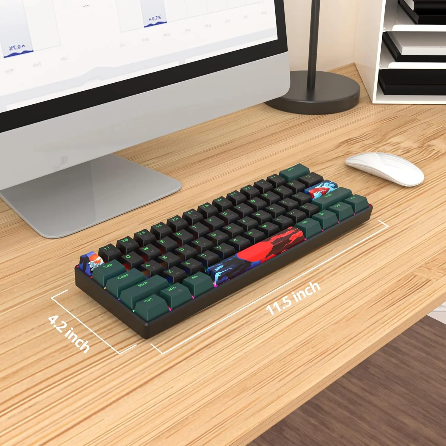 60 Percent Gaming Keyboard Mechanical with Linear Red Switch, 60% Wired Ultra-Compact Mini Keyboard Rainbow with PBT Keycaps for Ps4/Ps5/Xbox(61 Green)