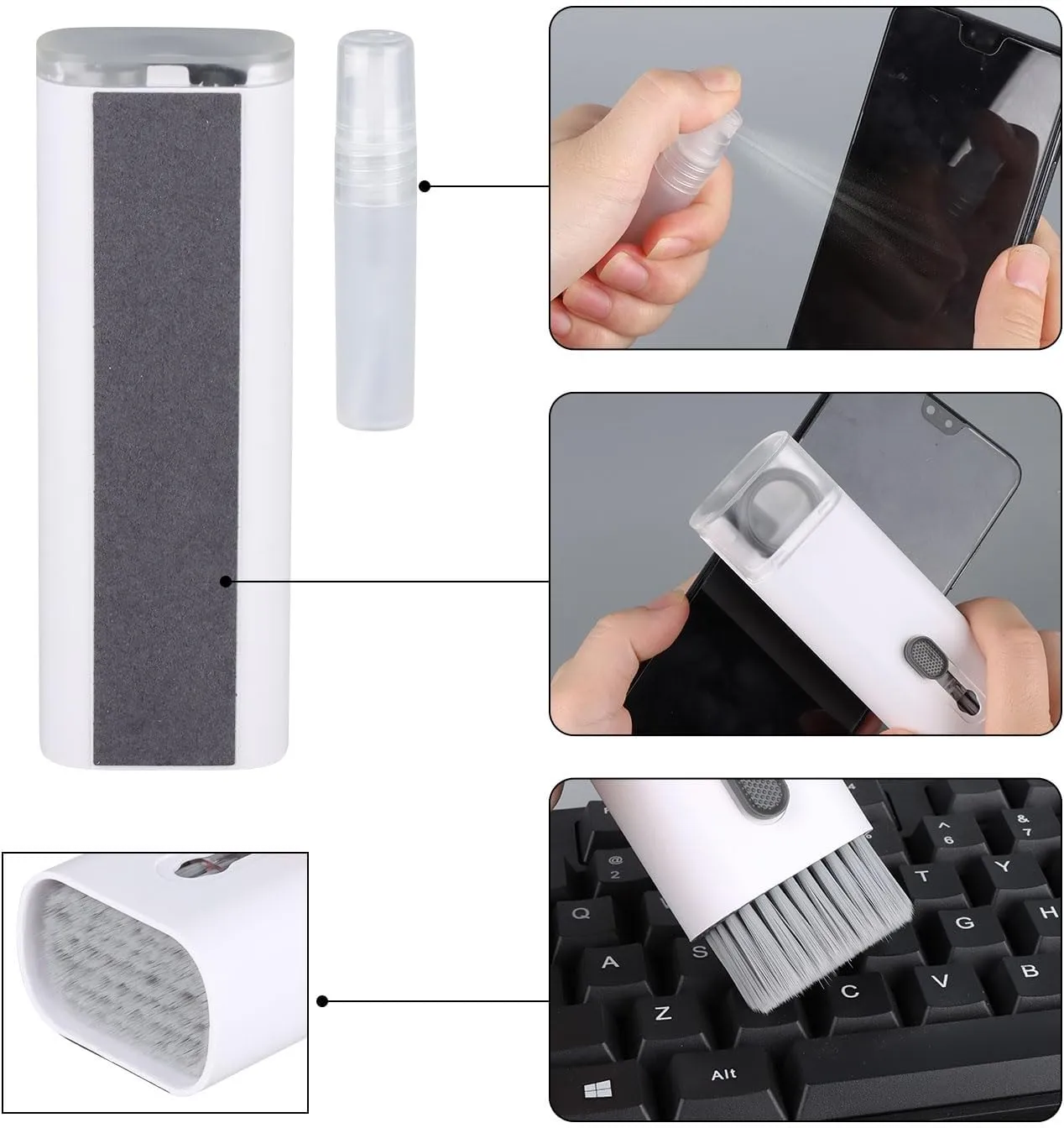 7-in-1 Electronic Cleaner Kit,Keyboard Cleaner,Laptop Cleaner Kit for Monitor, Cell Phone,Earphones, Headset, Lego, Airpods, Laptop Camera Lens (Black)