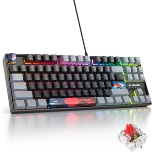 75% Mechanical Gaming Keyboard with Red Switch, RGB LED Backlit Keyboard Black, 87 Keys Compact TKL Wired Computer Keyboard for Windows Laptop PC Gamer (87 Dark)