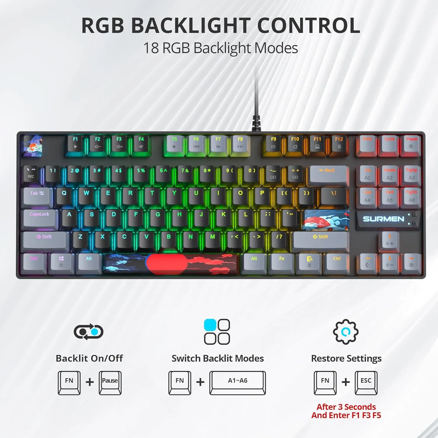 75% Mechanical Gaming Keyboard with Red Switch, RGB LED Backlit Keyboard Black, 87 Keys Compact TKL Wired Computer Keyboard for Windows Laptop PC Gamer (87 Dark)
