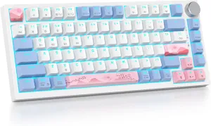 75% Wireless Creamy Pink Mechanical Keyboard, Hot Swappable Custom Keyboard, RGB Backlit Gasket Gaming Keyboard, 2.4G/BT5.0/USB-C Mechanical Keyboard, Pre-lubed Linear Gray Cream Switches