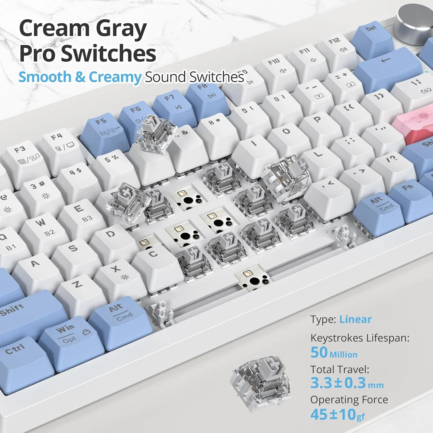 75% Wireless Creamy Pink Mechanical Keyboard, Hot Swappable Custom Keyboard, RGB Backlit Gasket Gaming Keyboard, 2.4G/BT5.0/USB-C Mechanical Keyboard, Pre-lubed Linear Gray Cream Switches
