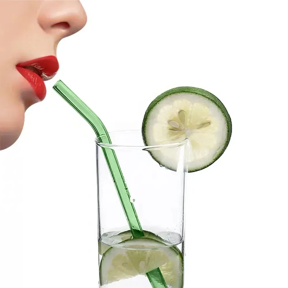 8 Piece Colourful Glass Straws Eco Friendly & Reusable