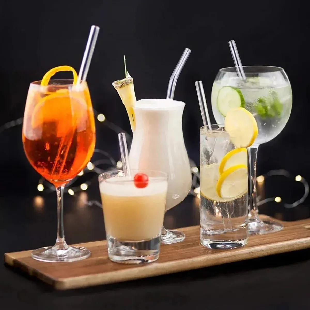 8 Piece Colourful Glass Straws Eco Friendly & Reusable