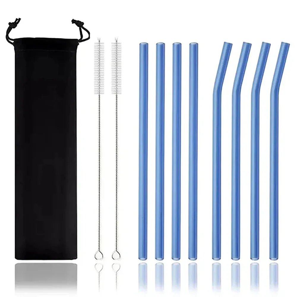 8 Piece Colourful Glass Straws Eco Friendly & Reusable