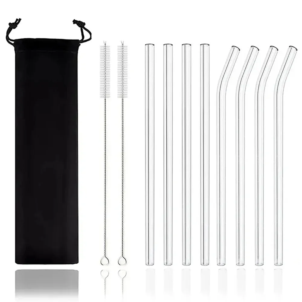 8 Piece Colourful Glass Straws Eco Friendly & Reusable