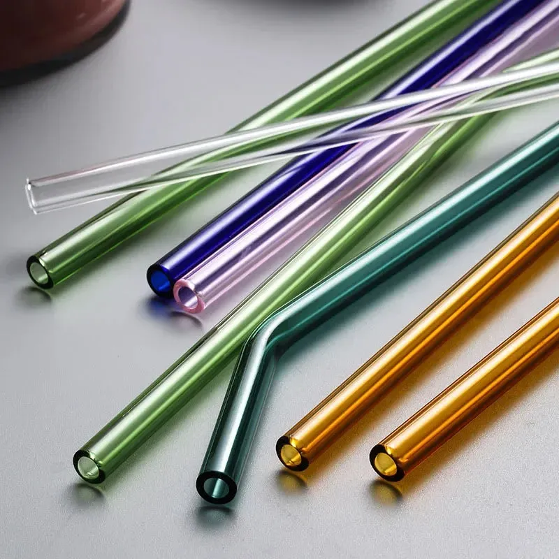 8 Piece Colourful Glass Straws Eco Friendly & Reusable