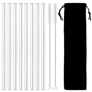 8 Piece Colourful Glass Straws Eco Friendly & Reusable