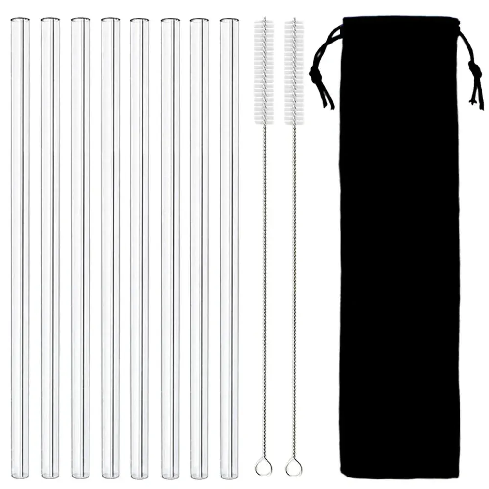 8 Piece Colourful Glass Straws Eco Friendly & Reusable
