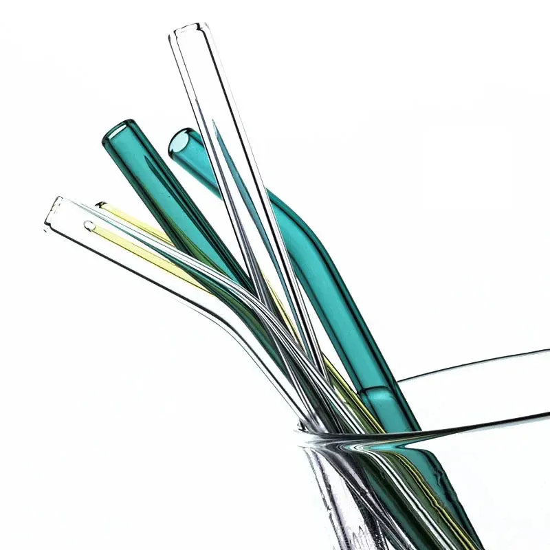 8 Piece Colourful Glass Straws Eco Friendly & Reusable