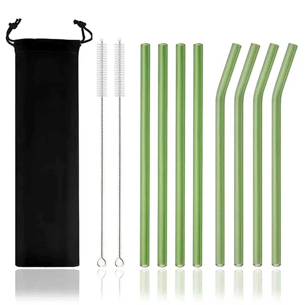 8 Piece Colourful Glass Straws Eco Friendly & Reusable
