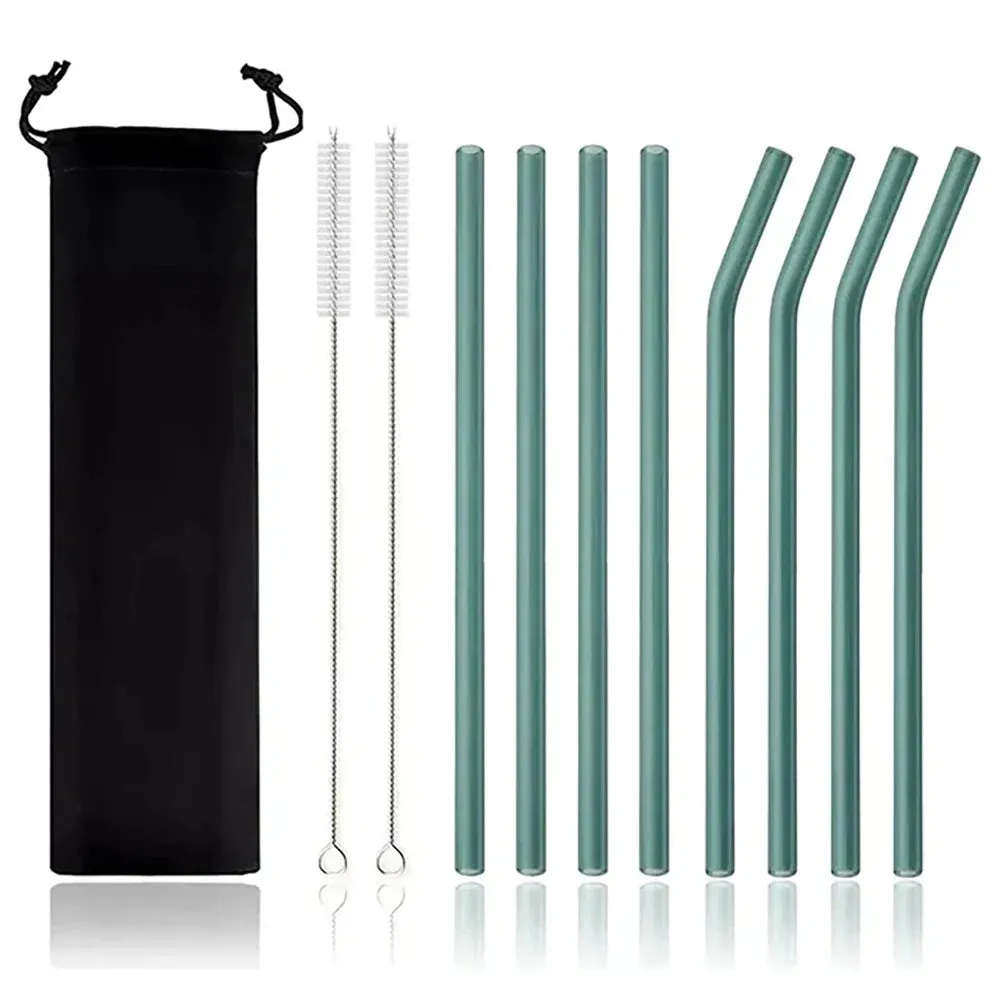 8 Piece Colourful Glass Straws Eco Friendly & Reusable