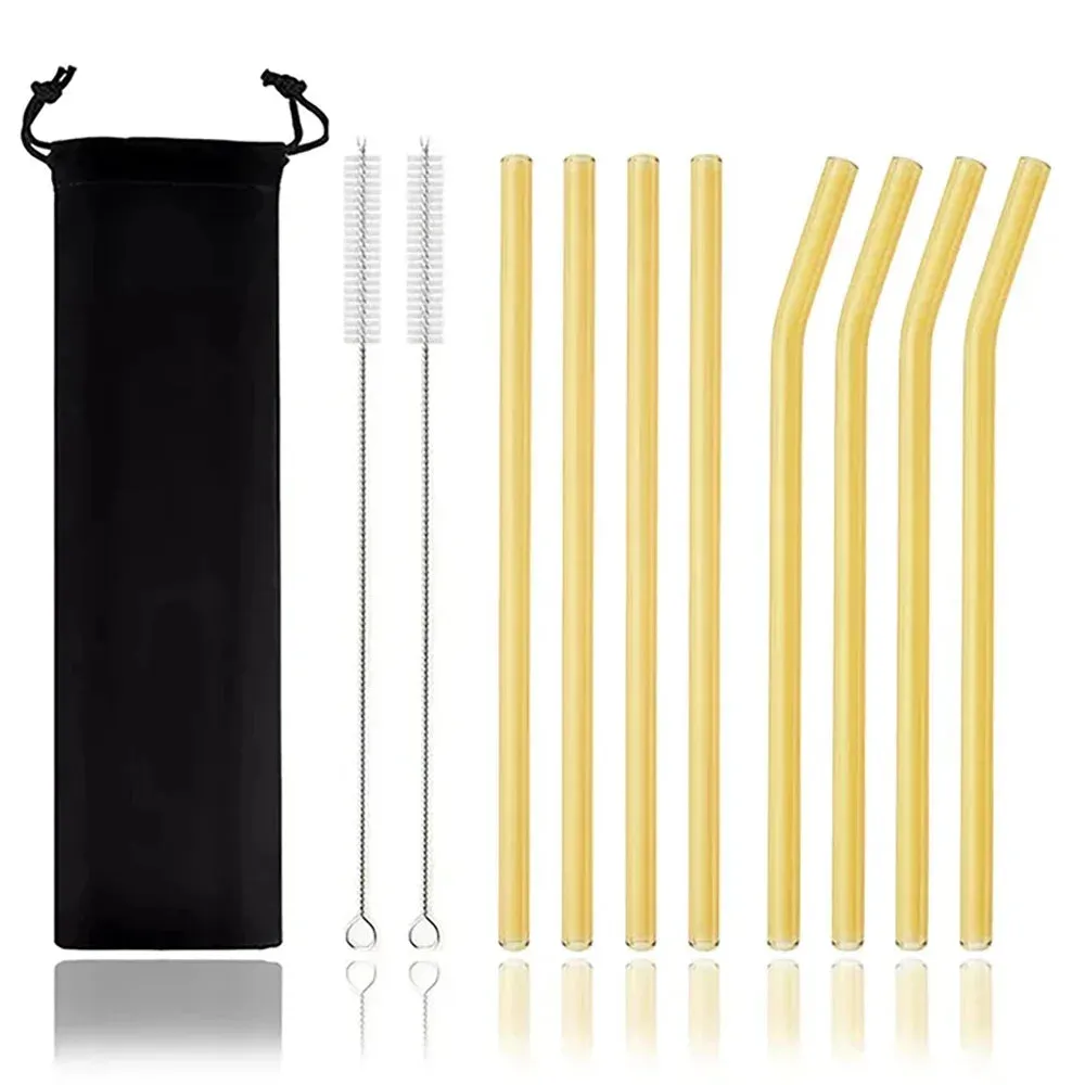 8 Piece Colourful Glass Straws Eco Friendly & Reusable