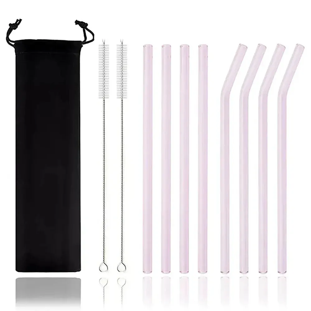 8 Piece Colourful Glass Straws Eco Friendly & Reusable