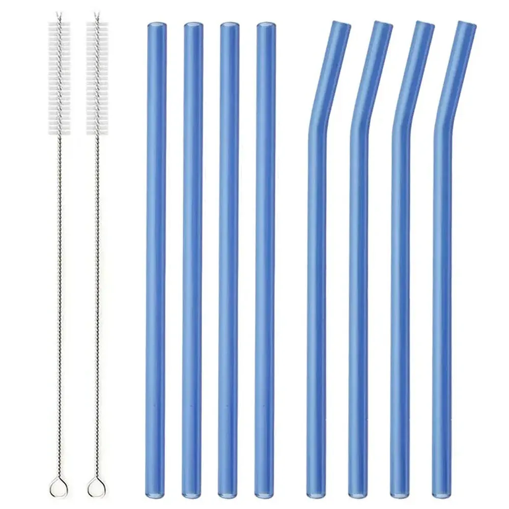 8 Piece Reusable Glass Straws Eco Friendly & Colourful