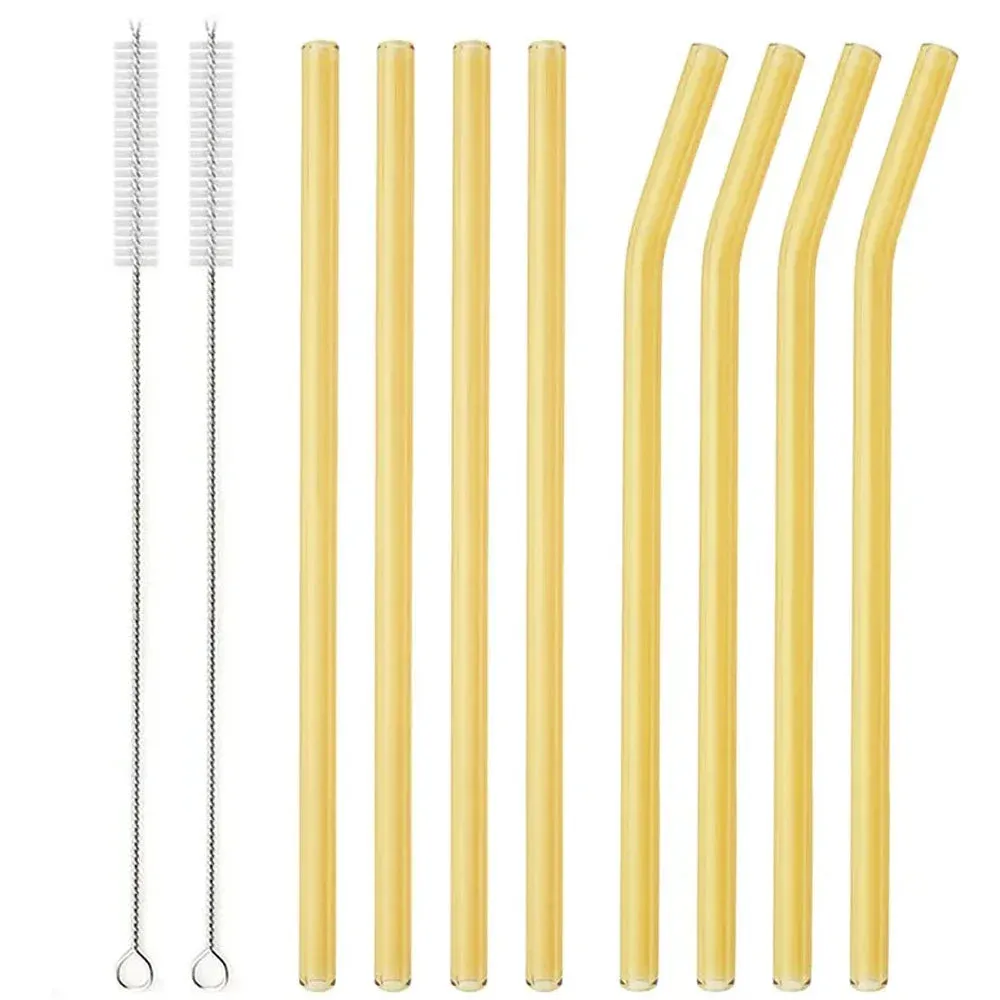 8 Piece Reusable Glass Straws Eco Friendly & Colourful
