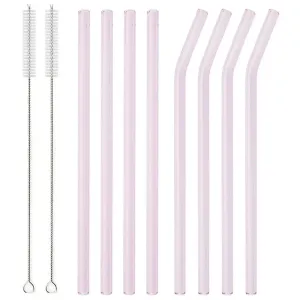 8 Piece Reusable Glass Straws Eco Friendly & Colourful