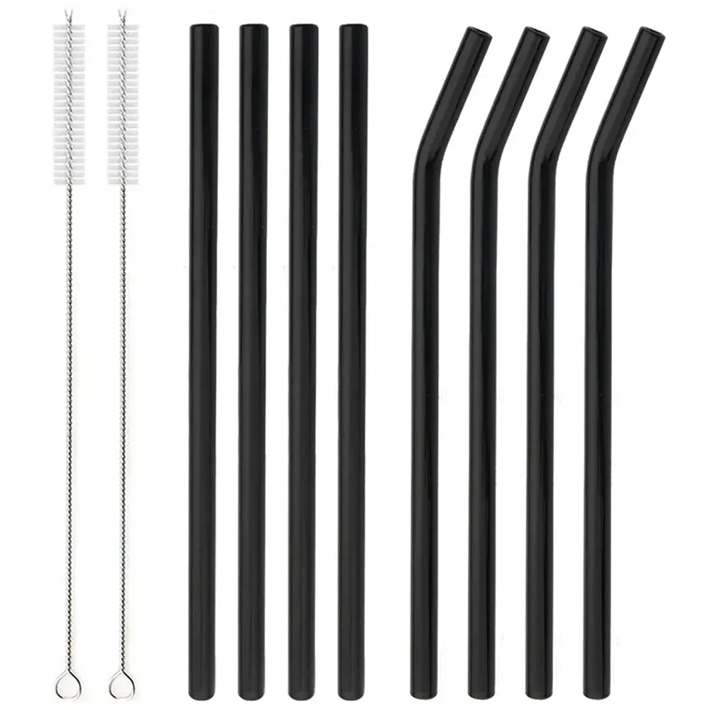 8 Piece Reusable Glass Straws Eco Friendly & Colourful