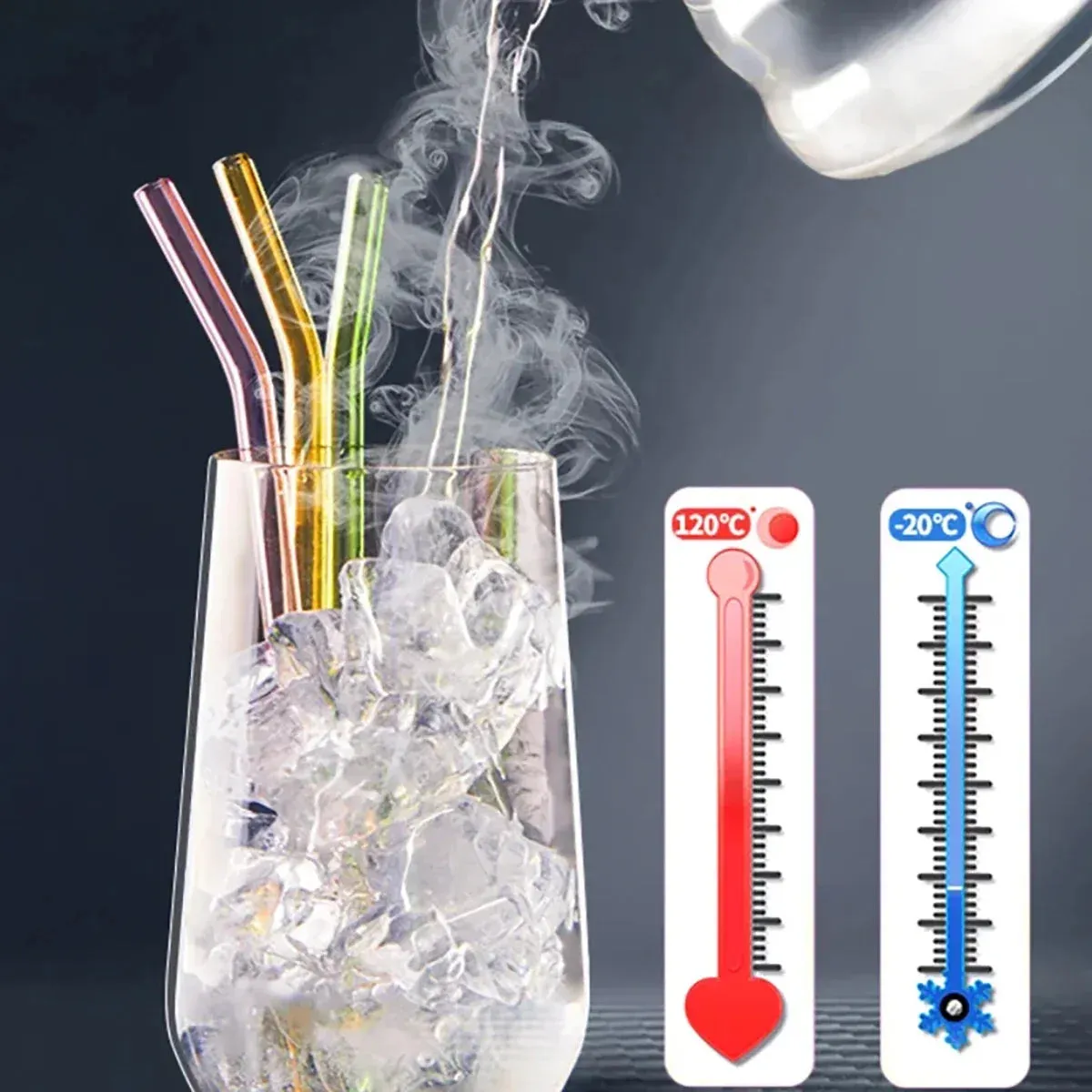 8 Piece Reusable Glass Straws Eco Friendly & Colourful