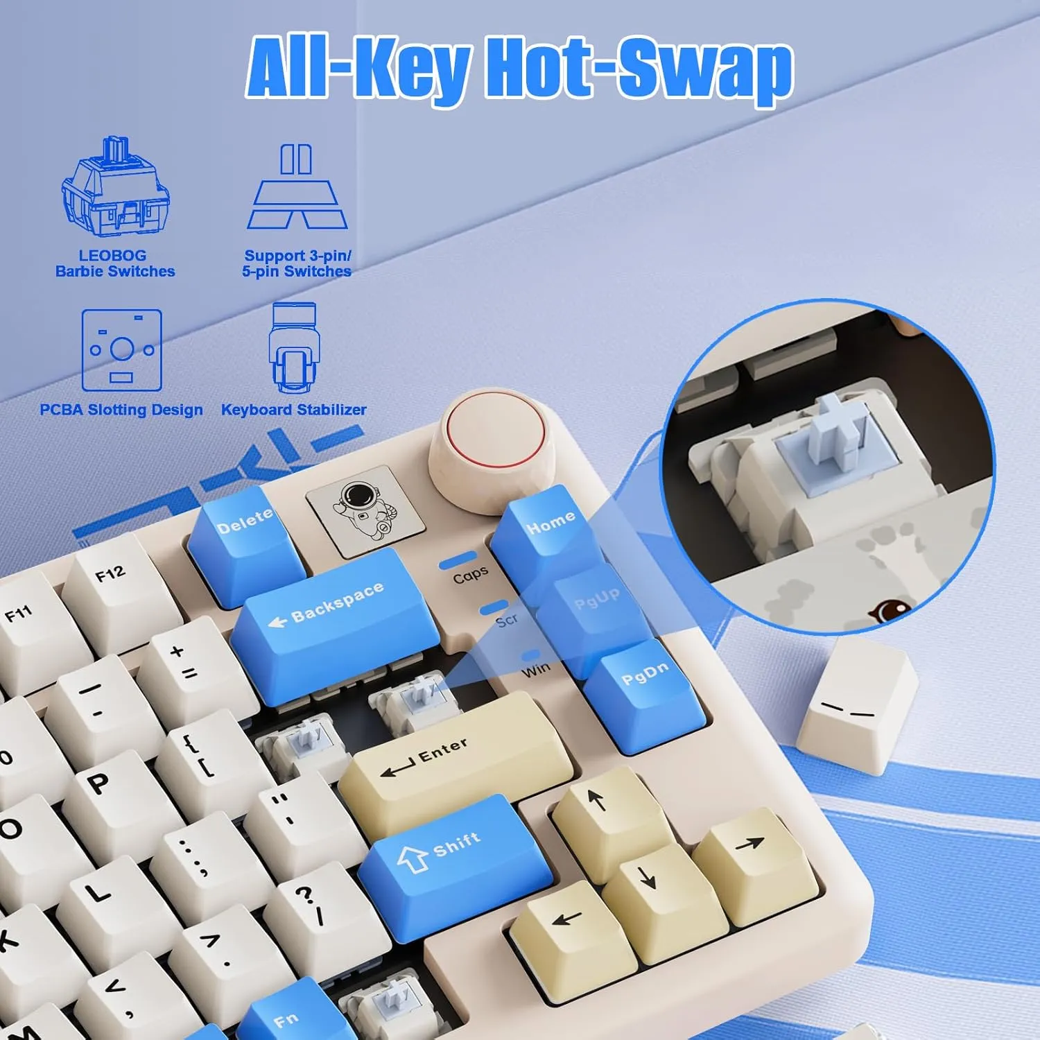 A75 Alice Keyboard, Tri-Mode BT5.0/2.4G/USB-C Ergonomic Cute Creamy Keyboard with RGB Backlit Functional Knob Joystick, 75% Layout Hot-Swap Gasket Custom Keyboards for Win Mac PC Gamer-Black