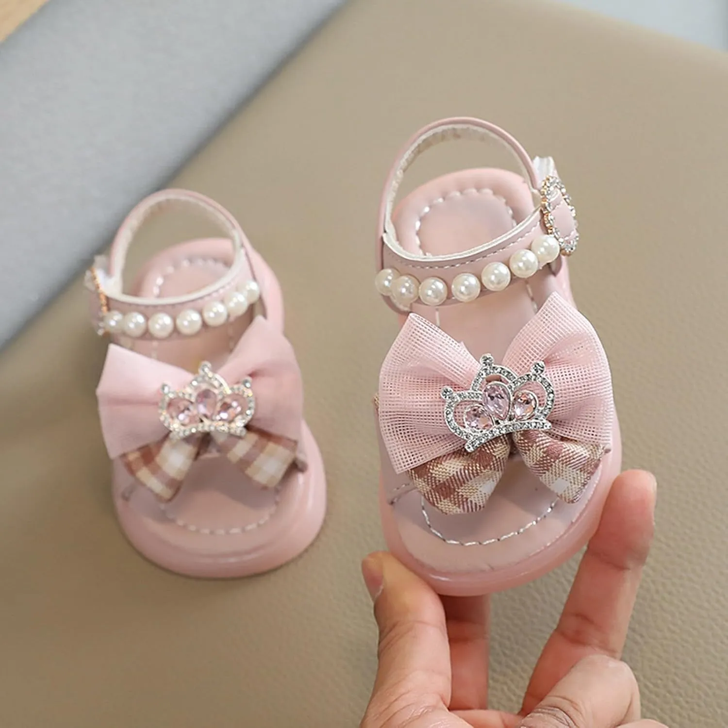 Adjusted Strap Pearl Sandals for Toddler Girls Bow Canvas Rubber Sole Wide Water Shoes Baby Infant Summer Non Slip
