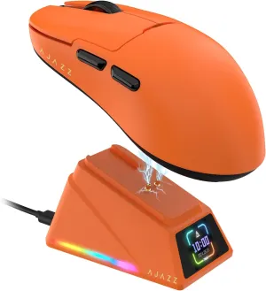 AJAZZ AJ159 APEX Wireless Gaming Mouse with Magnetic Charging Base, 56g Lightweight BT/2.4G/USB-C Wired Mouse, PAW3950APEX 42K DPI Optical Sensor, Programmable Buttons for PC/Mac/Win(Orange)