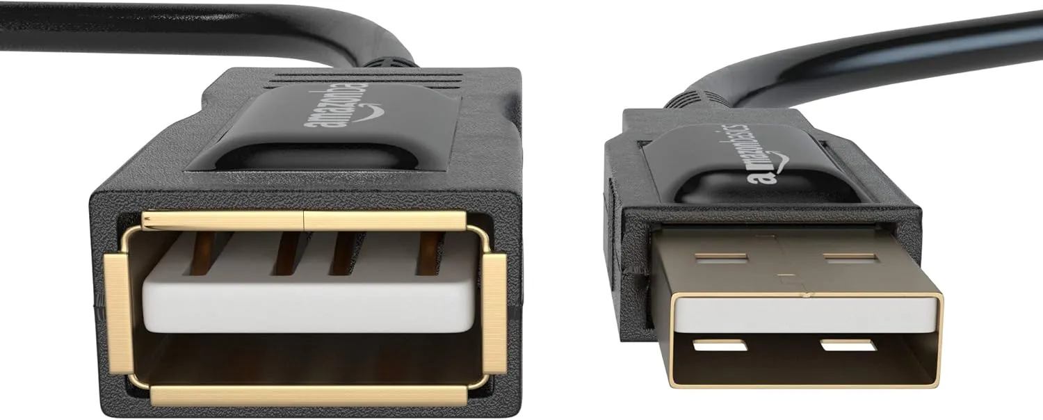Amazon Basics 2-Pack USB-A 2.0 Extension Cable, for Printer, Mouse or Keyboard, Male to Female, 480Mbps Transfer Speed, 3.3 Foot, Black