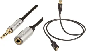 Amazon Basics USB 2.0 Extension Cable - A-Male to A-Female Adapter Cord - 9.8 Feet (3 Meters), Black & 3.5mm Male to Female Stereo Audio Extension Adapter Cable - 6 Feet