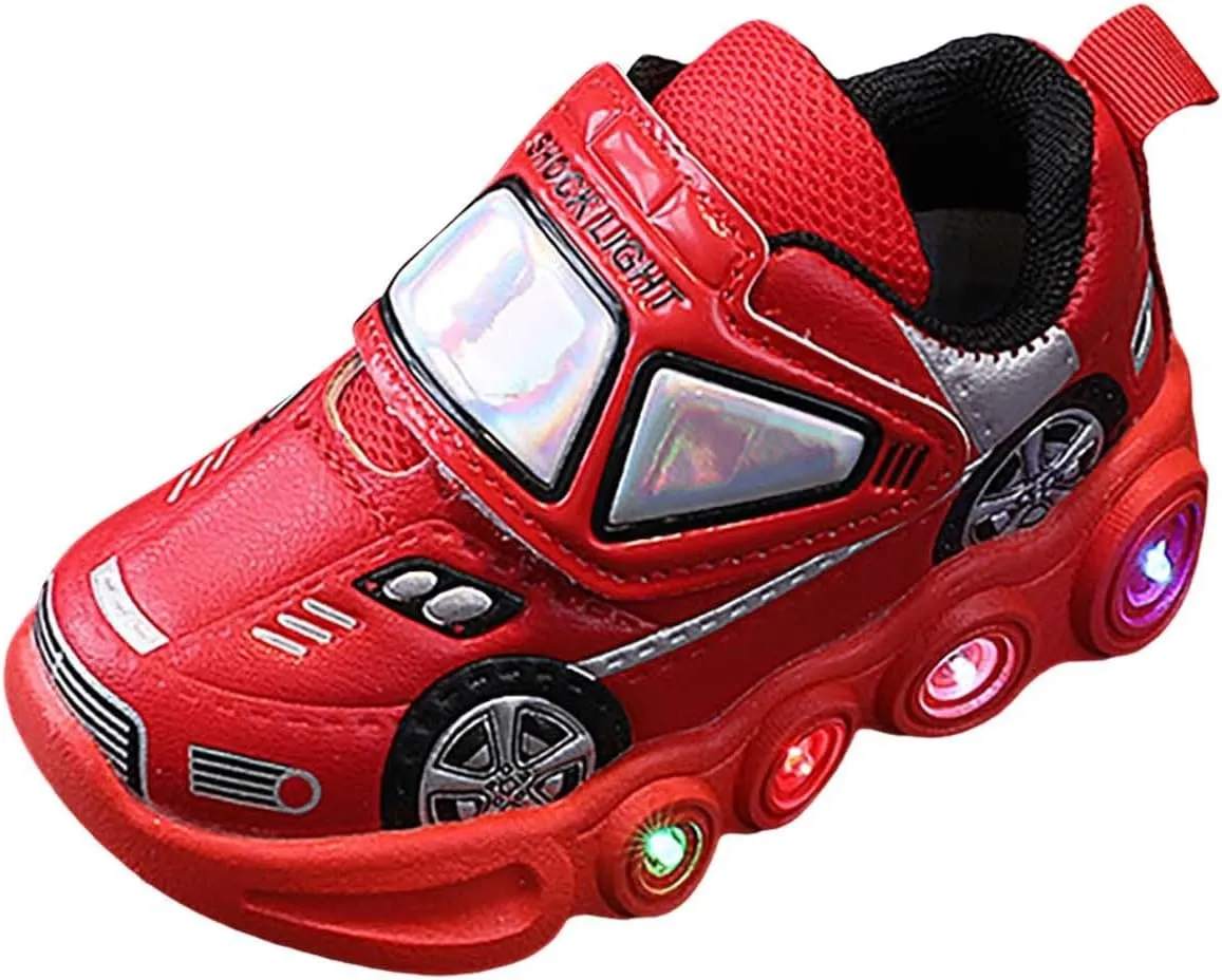 artoon Car LED Sneaker for Baby and Big Kids Toddler Light Up Casual Soft Sole Anti Slip Athletic Sports Shoes