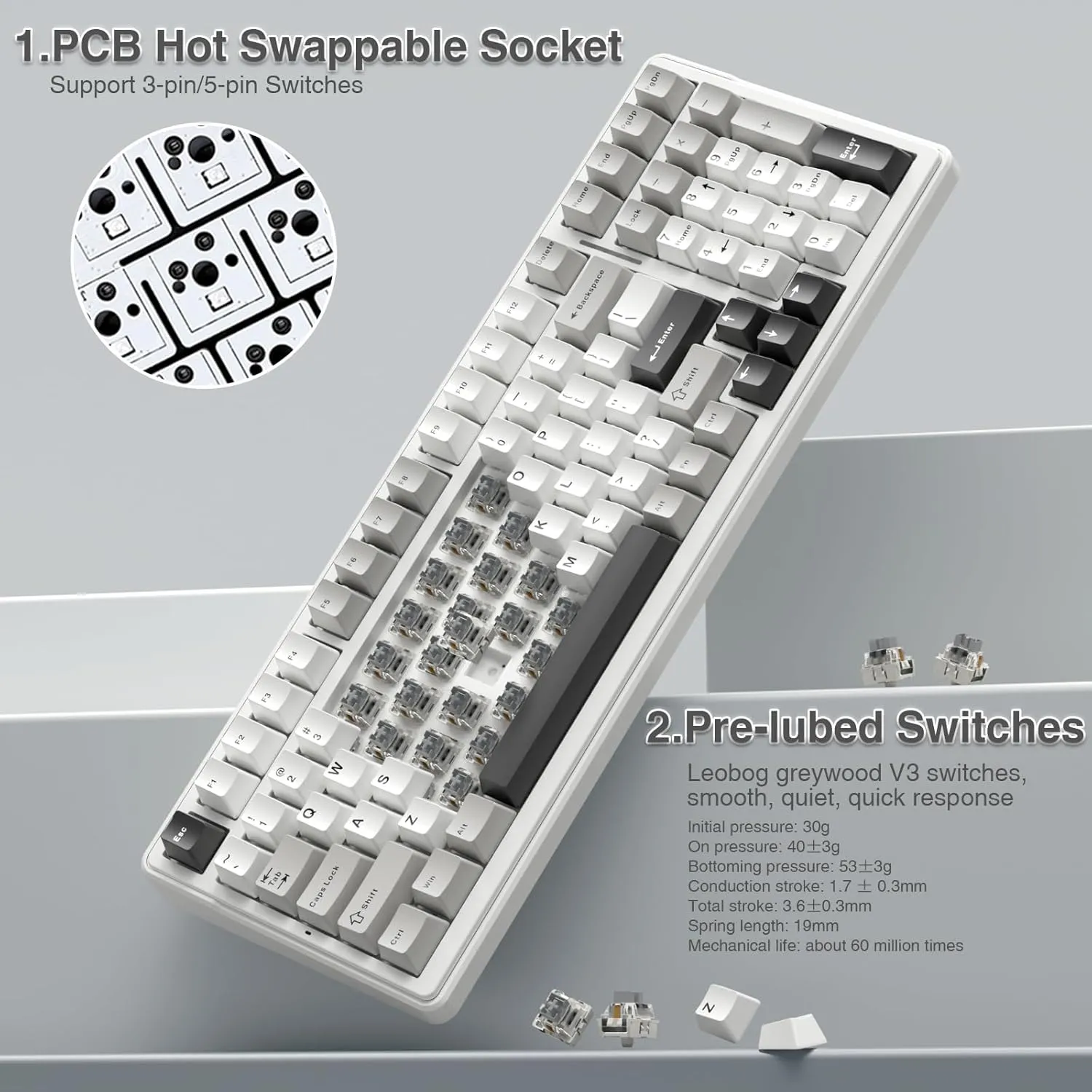 AULA F99 Wireless Mechanical Keyboard,Tri-Mode BT5.0/2.4GHz/USB-C Hot Swappable Custom Keyboard,Pre-lubed Linear Switches,RGB Backlit Computer Gaming Keyboards for PC/Tablet/PS/Xbox
