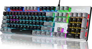 AULA Gaming Keyboard, 104 Keys Wired Mechanical Keyboard with RGB Backlit, All-Metal Panel Wired Keyboards Anti-Ghosting, Red Switches Programmable Keys Keeb for MAC Xbox PC Gamer