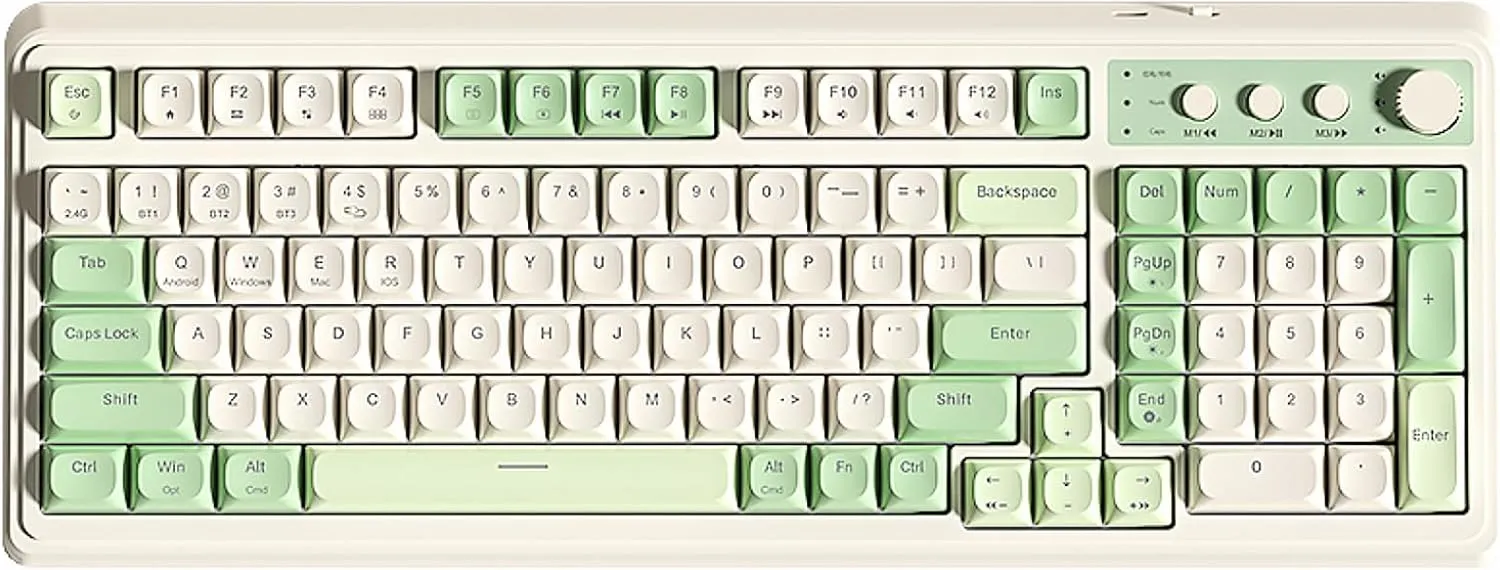 AULA S99 Gaming Keyboard, Wireless Computer Keyboards, Tri-Mode Bluetooth/2.4GHz/USB-C Custom Creamy Keyboard with Number Pad, RGB Backlit Media Knob Cute Programmable Keybaord for PC Gamer - Green