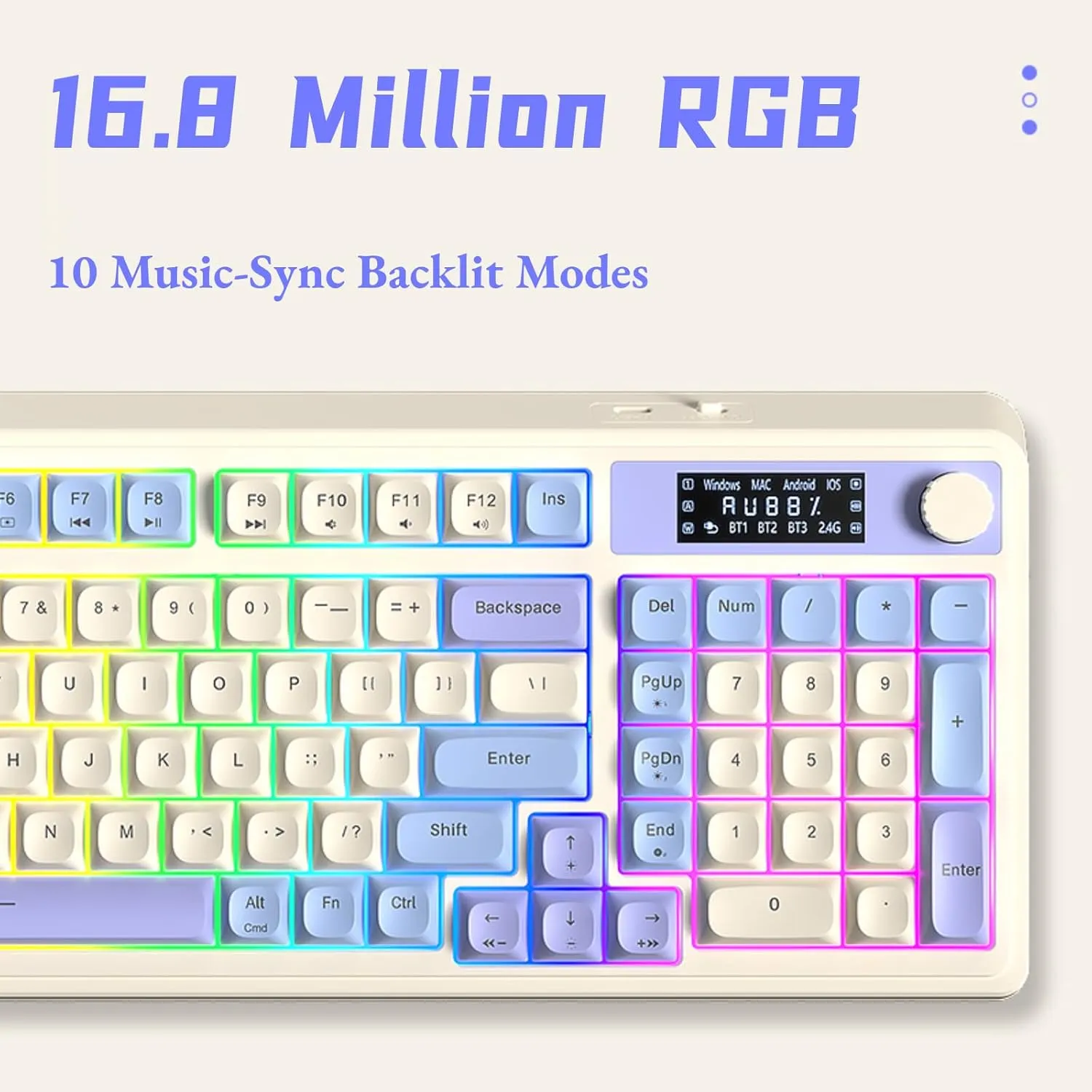 AULA S99 Pro Keyboard, Cute Creamy Gaming Keyboard with Number Pad Smart Screen, Tri-Mode Bluetooth/2.4G/USB-C Computer Keyboards, Media Knob Custom RGB Mechanical Feel for MAC Xbox PC Gamer - Purple