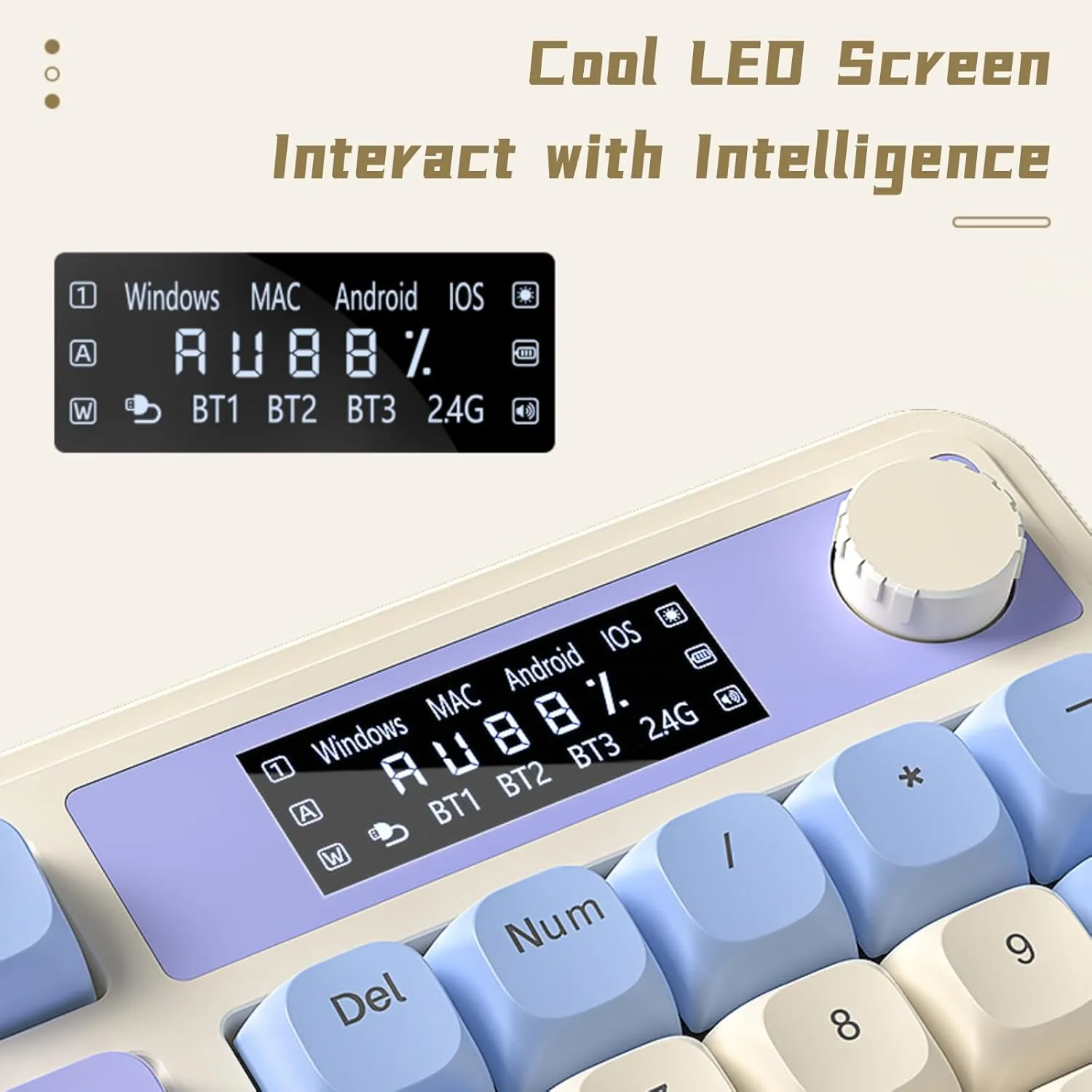AULA S99 Pro Keyboard, Cute Creamy Gaming Keyboard with Number Pad Smart Screen, Tri-Mode Bluetooth/2.4G/USB-C Computer Keyboards, Media Knob Custom RGB Mechanical Feel for MAC Xbox PC Gamer - Purple