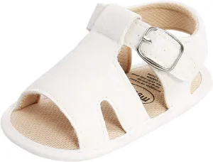 Baby Boy and Unisex Sandals Shoes for Infant/Toddlers First Walkers Anti-Slip Soft Sole Flat Shoes (White, 0-6 Months)