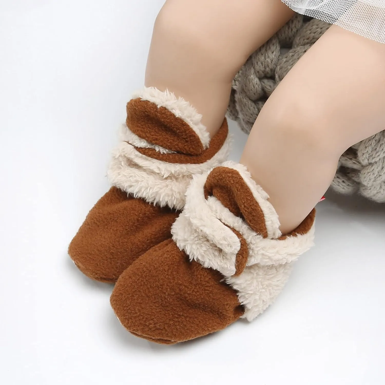 Baby Boy Girl Non-Skid Cozy Crib Shoes Fleece Booties Cotton Newborn Socks Soft Sole Winter Warm 0-18M Baby Slippers