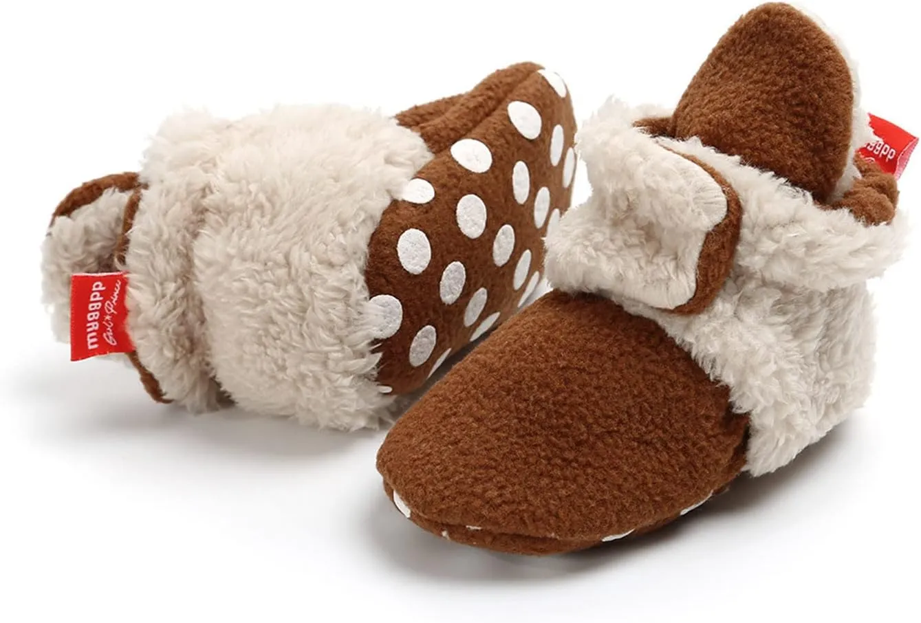 Baby Boy Girl Non-Skid Cozy Crib Shoes Fleece Booties Cotton Newborn Socks Soft Sole Winter Warm 0-18M Baby Slippers
