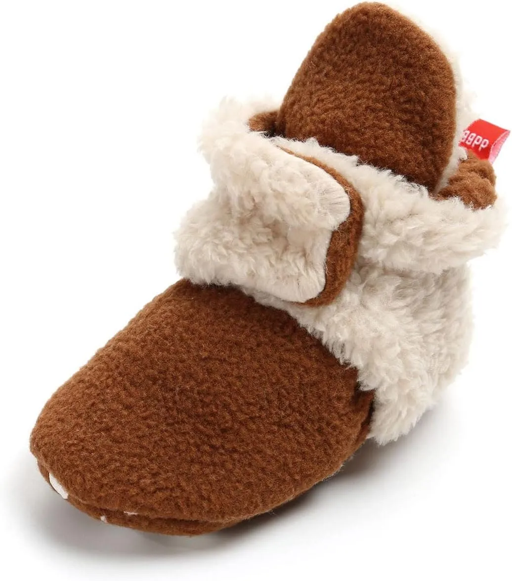 Baby Boy Girl Non-Skid Cozy Crib Shoes Fleece Booties Cotton Newborn Socks Soft Sole Winter Warm 0-18M Baby Slippers