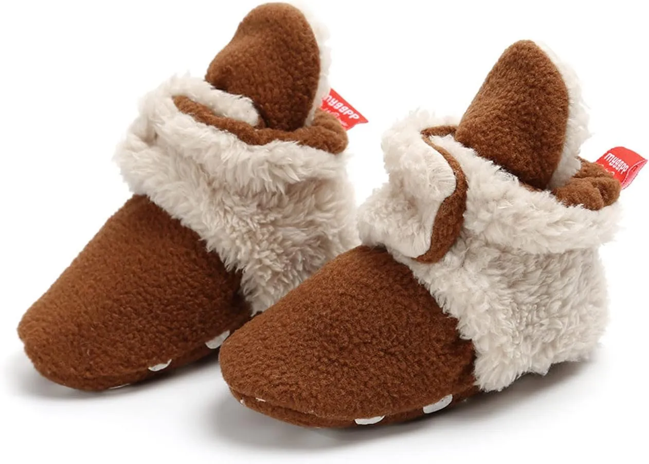 Baby Boy Girl Non-Skid Cozy Crib Shoes Fleece Booties Cotton Newborn Socks Soft Sole Winter Warm 0-18M Baby Slippers
