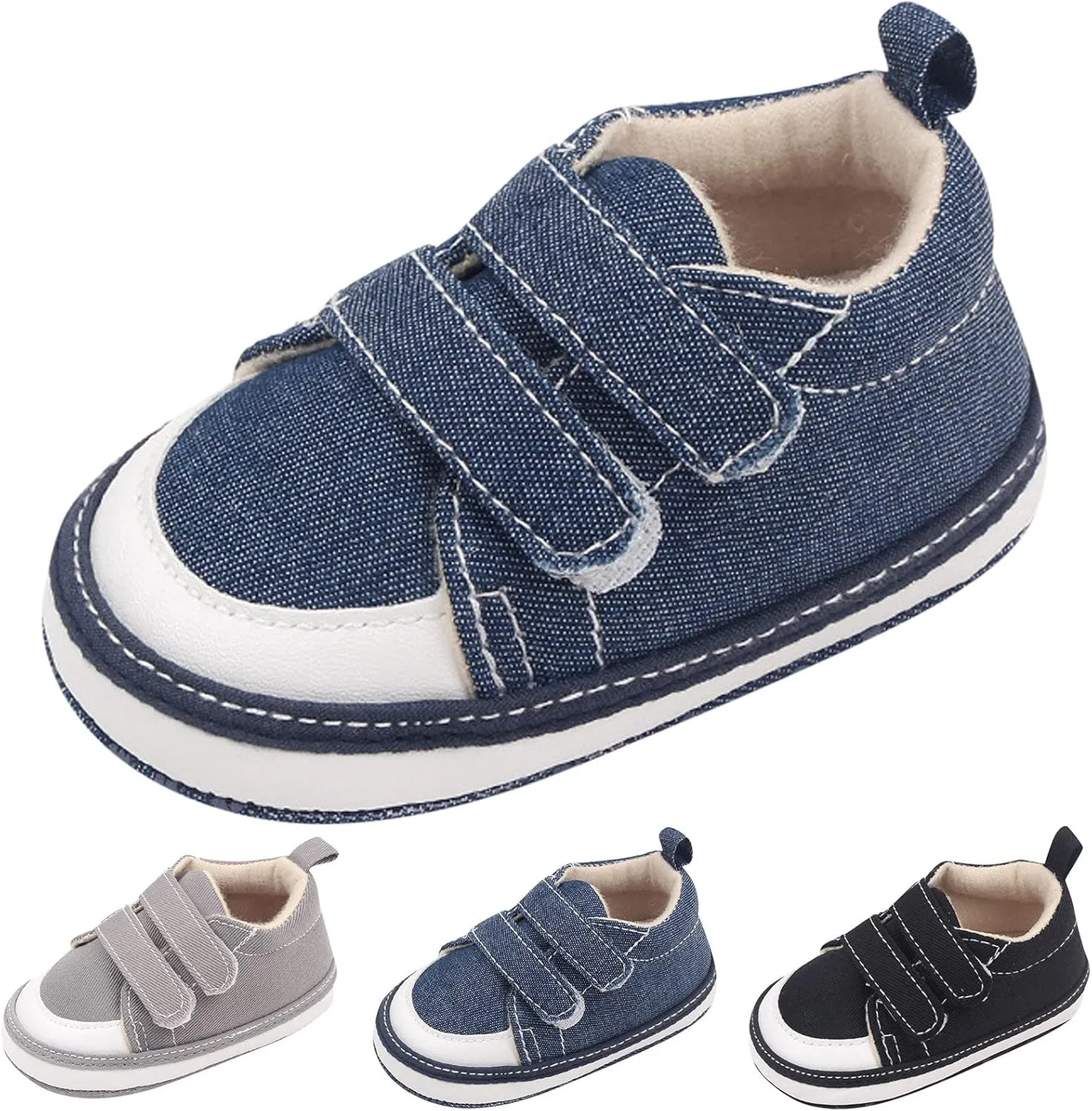 Baby Boys Girls Canvas First Walking Shoes, Infant Newborn Non Slip Soft Sole Comfortable Platform Sport Sneaker