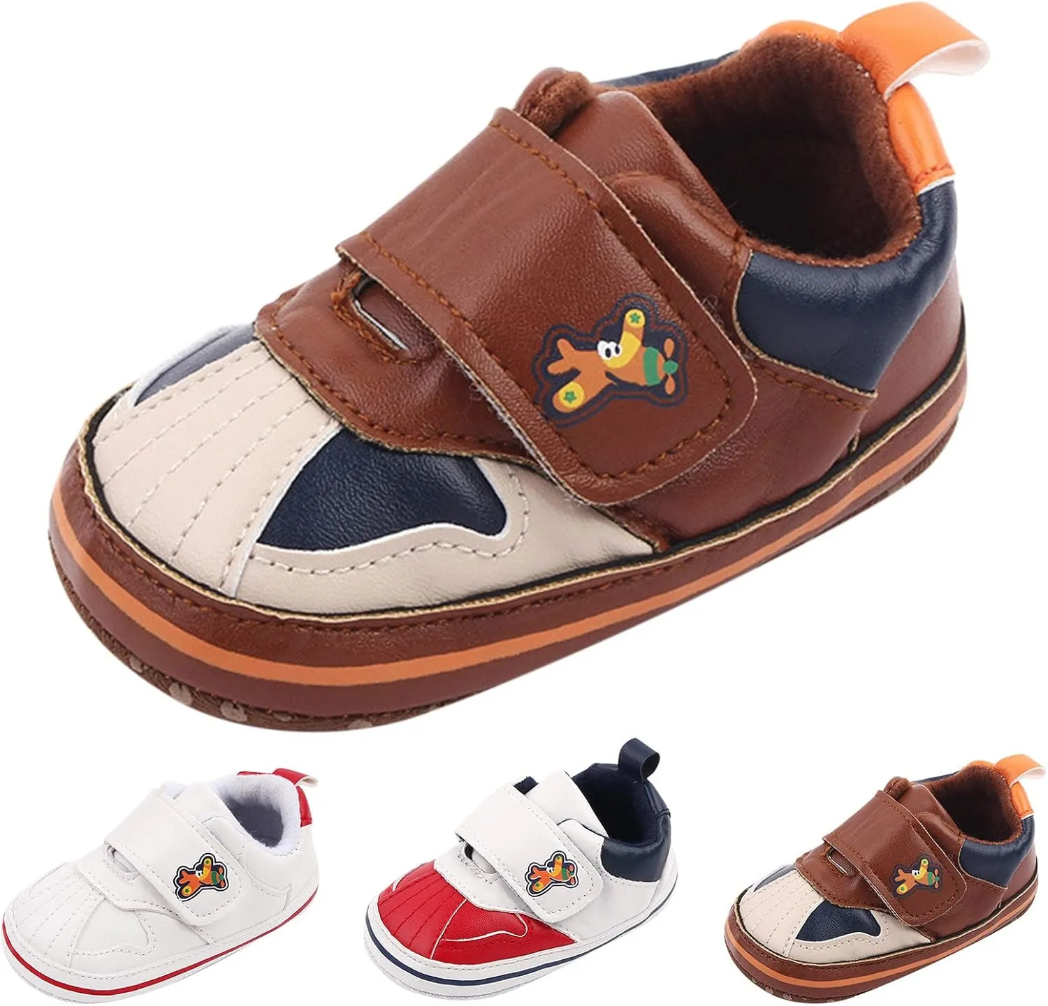 Baby Boys Girls Leather Pre-Walking Sneakers Toddler Anti-Slip Soft Sole Infant Lightweight First Step Flat Shoes