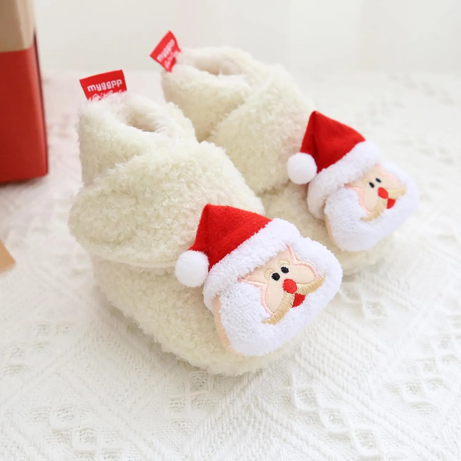 Baby Christmas Booties Infant Newborn Boys Girls Cozy Fleece Slippers Soft Winter Warm Crib Sock Shoes First Walkers
