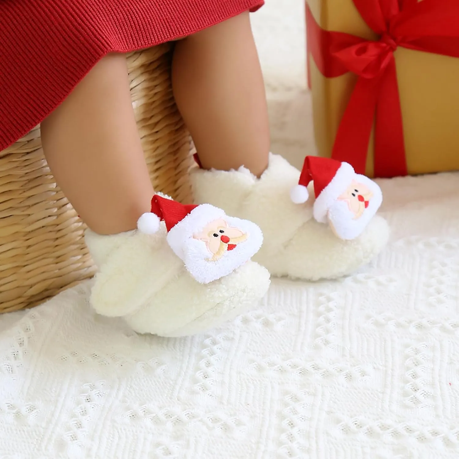 Baby Christmas Booties Infant Newborn Boys Girls Cozy Fleece Slippers Soft Winter Warm Crib Sock Shoes First Walkers