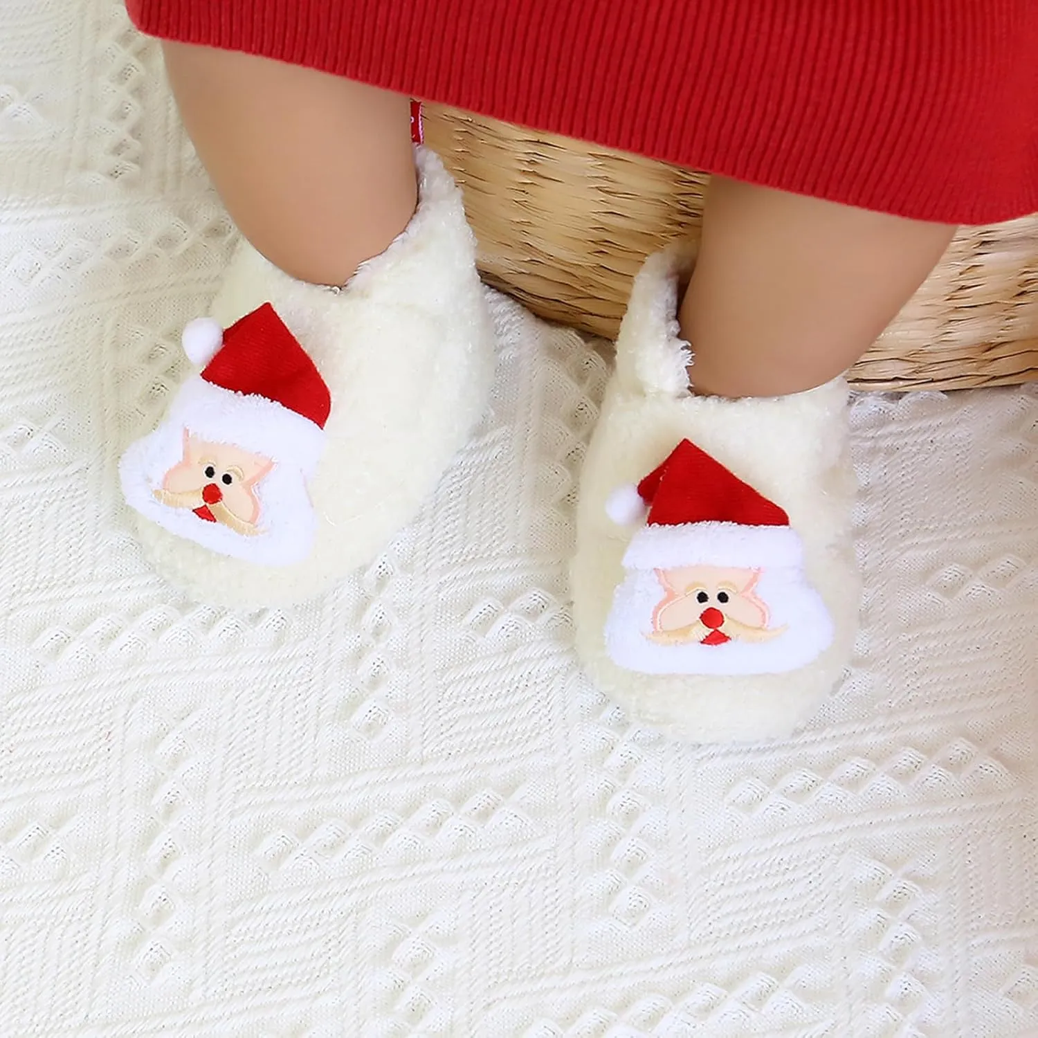 Baby Christmas Booties Infant Newborn Boys Girls Cozy Fleece Slippers Soft Winter Warm Crib Sock Shoes First Walkers