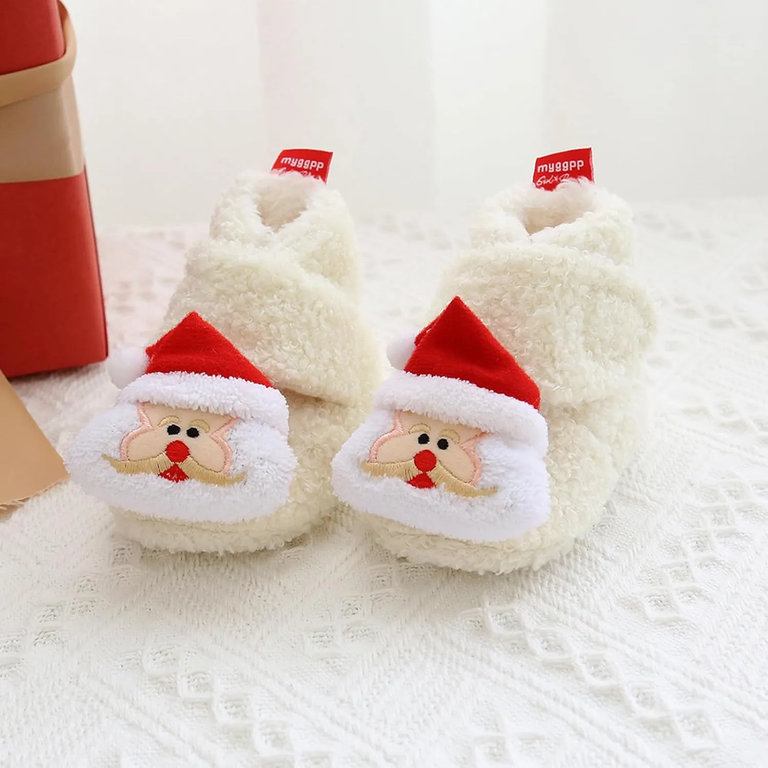 Baby Christmas Booties Infant Newborn Boys Girls Cozy Fleece Slippers Soft Winter Warm Crib Sock Shoes First Walkers