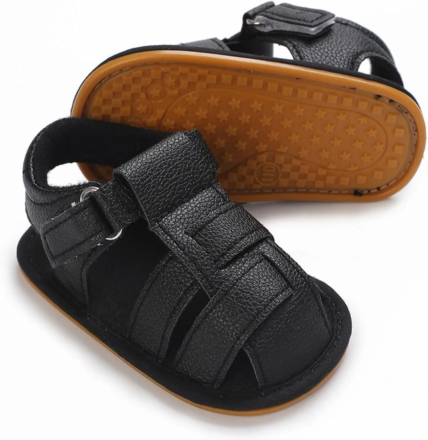 Baby Girl Boy Shoes Infant Closed Toe Sandals Anti Slip Rubber Sole Shoes Baby PU Leather Black Sneakers for Girls